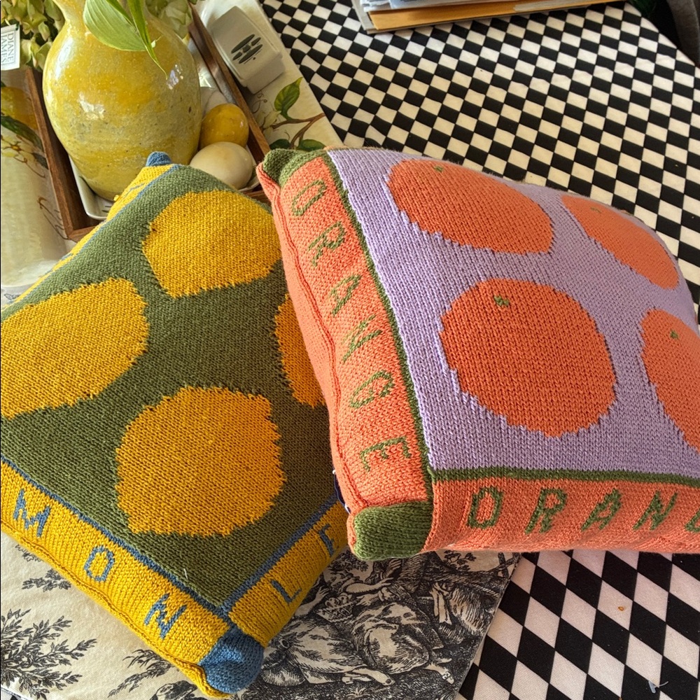 Ethan Allen Yellow and Purple Knit Pillows